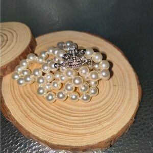 Vivienne Westwood Double-Layer Pearl Necklace with Silver Saturn Pendant